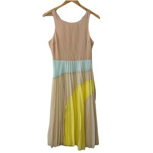 ASOS Pleated Colorblock Midi Dress Cutout Back Size US 4 Pastel Yellow NWT